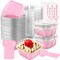 50 Pcs Mini Cake Pans with Lids and Spoons Aluminum Foil Mini Square Baking Cups with Lids Disposable Ramekins Cake Pans Dessert Cups for Wedding Mothers Day Gifts Party Favors(Pink,5oz)